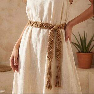 Long Woven Boho Braided Belt - Rust